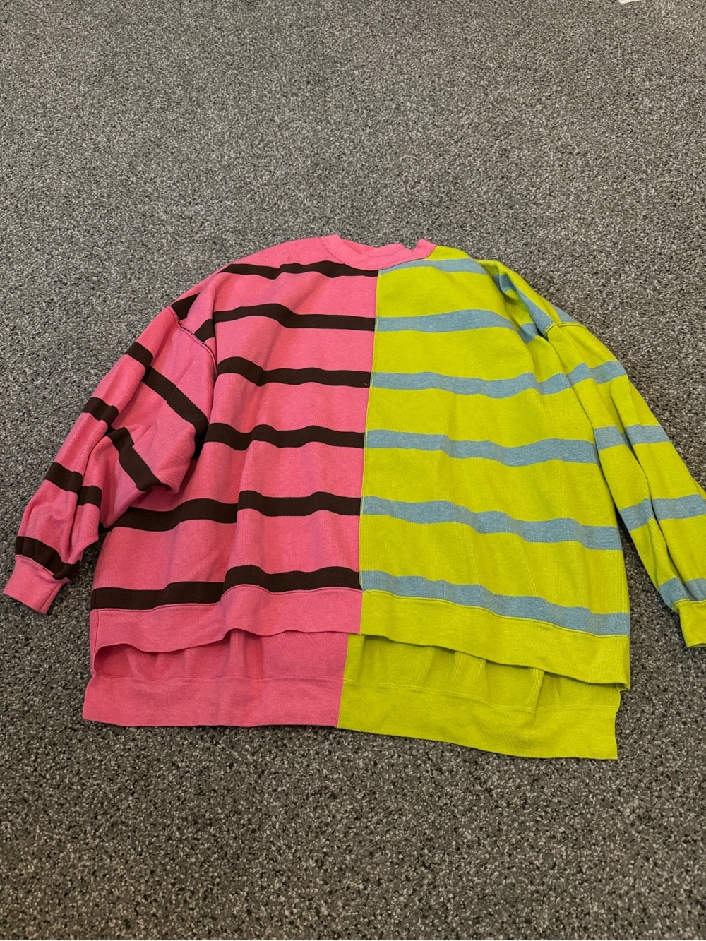 Free People Two-Tone Striped Crewneck Sweater - Pink & Lime